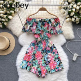Women's Rompers Off Shoulder Floral Fashion Designer Jumpsuits-Women's Fashion Designer Rompers / Jumpsuits