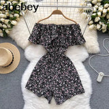Women's Rompers Off Shoulder Floral Fashion Designer Jumpsuits-Women's Fashion Designer Rompers / Jumpsuits