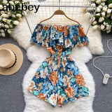 Women's Rompers Off Shoulder Floral Fashion Designer Jumpsuits-Women's Fashion Designer Rompers / Jumpsuits