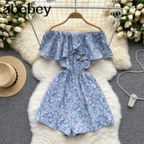 Women's Rompers Off Shoulder Floral Fashion Designer Jumpsuits-Women's Fashion Designer Rompers / Jumpsuits