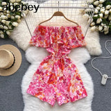 Women's Rompers Off Shoulder Floral Fashion Designer Jumpsuits-Women's Fashion Designer Rompers / Jumpsuits