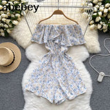 Women's Rompers Off Shoulder Floral Fashion Designer Jumpsuits-Women's Fashion Designer Rompers / Jumpsuits
