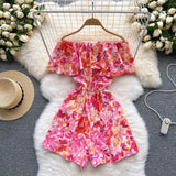 Women's Rompers Off Shoulder Floral Fashion Designer Jumpsuits