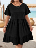 Women's Round Neck 1-5XL Fashion Designer Short Dresses (Plus Size)