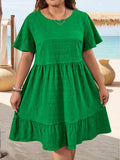 Women's Round Neck 1-5XL Fashion Designer Short Dresses (Plus Size)