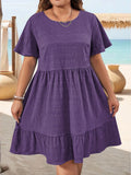 Women's Round Neck 1-5XL Fashion Designer Short Dresses (Plus Size)