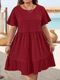 Women's Round Neck 1-5XL Fashion Designer Short Dresses (Plus Size)