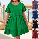 Women's Round Neck 1-5XL Fashion Designer Short Dresses (Plus Size)