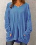 Women's Round Neck 2-5XL Fashion Designer Long-Sleeve Tops (Plus Size)-Women's Tops Fashion Designer Plus Size T-Shirts / Blouses-KD9161-lan-Women&#x27;s fashion designer plus size clothes