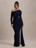 Women's Fashion Designer S-L Draped Ruched Bodycon Dresses (Long)-Women's Fashion Designer Plus Size Dresses-black-Women&#x27;s fashion designer plus size clothes