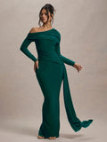 Women's Fashion Designer S-L Draped Ruched Bodycon Dresses (Long)-Women's Fashion Designer Plus Size Dresses-green-Women&#x27;s fashion designer plus size clothes