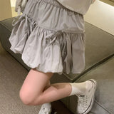 Women's Ruched Bubble S-XL Fashion Designer Bow Mini Skirts (Short)