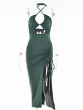 Women's Ruched Drawstring Halter Neck Fashion Designer Dresses (Midi)-Women's Fashion Designer Dresses