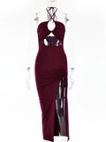 Women's Ruched Drawstring Halter Neck Fashion Designer Dresses (Midi)-Women's Fashion Designer Dresses