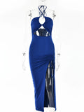 Women's Ruched Drawstring Halter Neck Fashion Designer Dresses (Midi)-Women's Fashion Designer Dresses