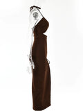 Women's Ruched Drawstring Halter Neck Fashion Designer Dresses (Midi)-Women's Fashion Designer Dresses