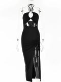 Women's Ruched Drawstring Halter Neck Fashion Designer Dresses (Midi)