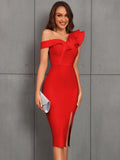 Women's Ruched One Shoulder Fashion Designer XS-XL Dresses (Midi)-Women's Fashion Designer Dresses-Red-Women&#x27;s fashion designer plus size clothes