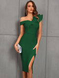 Women's Ruched One Shoulder Fashion Designer XS-XL Dresses (Midi)-Women's Fashion Designer Dresses-green-Women&#x27;s fashion designer plus size clothes