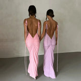 Women's Ruched Peplum Fashion Designer Backless Dresses (Long)-Women's Fashion Designer Dresses