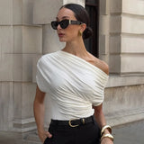 Women's Ruched S-L One Shoulder Fashion Designer Crop Tops T-Shirts