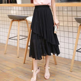 Women's Ruffle 1-4XL Fashion Designer Chiffon Midi  Skirts (Plus Size)
