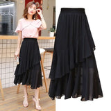 Women's Ruffle 1-4XL Fashion Designer Chiffon Midi  Skirts (Plus Size)
