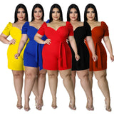 Women's Ruffle 1-4XL Shoulders Fashion Designer Rompers (Plus Size)-Women's Plus Size Fashion Designer Rompers / Jumpsuits-International Women's Clothing