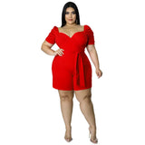 Women's Ruffle 1-4XL Shoulders Fashion Designer Rompers (Plus Size)-Women's Plus Size Fashion Designer Rompers / Jumpsuits-International Women's Clothing