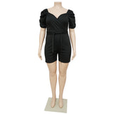 Women's Ruffle 1-4XL Shoulders Fashion Designer Rompers (Plus Size)-Women's Plus Size Fashion Designer Rompers / Jumpsuits-International Women's Clothing