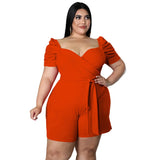 Women's Ruffle 1-4XL Shoulders Fashion Designer Rompers (Plus Size)-Women's Plus Size Fashion Designer Rompers / Jumpsuits-International Women's Clothing
