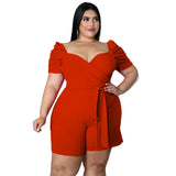 Women's Ruffle 1-4XL Shoulders Fashion Designer Rompers (Plus Size)-Women's Plus Size Fashion Designer Rompers / Jumpsuits-International Women's Clothing
