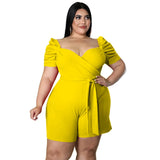 Women's Ruffle 1-4XL Shoulders Fashion Designer Rompers (Plus Size)-Women's Plus Size Fashion Designer Rompers / Jumpsuits-International Women's Clothing
