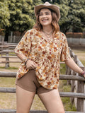 Women's Ruffle Floral Printed Blouse Fashion Designer T-Shirts (Plus Size)