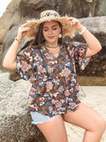 Women's Ruffle Floral Printed Blouse Fashion Designer T-Shirts (Plus Size)
