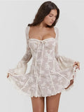 Women's Ruffle Lace A-Line Fashion Designer Mini S-L Dresses (Short)-Women's Fashion Designer Dresses-White-Women&#x27;s fashion designer plus size clothes