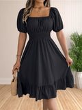 Women's Ruffle Puff Sleeve Corset S-XL A Line Dresses (Midi)-Women's Fashion Designer Plus Size Dresses-International Women's Clothing