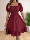 Women's Ruffle Puff Sleeve Corset S-XL A Line Dresses (Midi)-Women's Fashion Designer Plus Size Dresses-International Women's Clothing