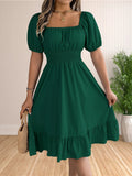 Women's Ruffle Puff Sleeve Corset S-XL A Line Dresses (Midi)-Women's Fashion Designer Plus Size Dresses-International Women's Clothing