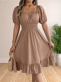 Women's Ruffle Puff Sleeve Corset S-XL A Line Dresses (Midi)-Women's Fashion Designer Plus Size Dresses-International Women's Clothing