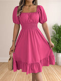 Women's Ruffle Puff Sleeve Corset S-XL A Line Dresses (Midi)-Women's Fashion Designer Plus Size Dresses-International Women's Clothing