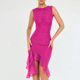 Women's Ruffle Ruched Fashion Designer Bodycon Dresses (Midi)