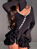 Women's Ruffle Flare Sleeve Fashion Designer S-L Dresses (Short)-Women's Fashion Designer Dresses-black-Women&#x27;s fashion designer plus size clothes