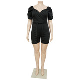 Women's 2-5XL Ruffle Shoulders Fashion Designer Rompers (Plus Size)-Women's Plus Size Fashion Designer Rompers / Jumpsuits-Women&#x27;s fashion designer plus size clothes