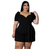 Women's 2-5XL Ruffle Shoulders Fashion Designer Rompers (Plus Size)-Women's Plus Size Fashion Designer Rompers / Jumpsuits-L-Women&#x27;s fashion designer plus size clothes