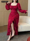 Women's Ruffle Split 1-5XL Fashion Designer Long Dresses (Plus Size)-Women's Fashion Designer Plus Size Dresses-International Women's Clothing