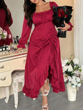 Women's Ruffle Split 1-5XL Fashion Designer Long Dresses (Plus Size)-Women's Fashion Designer Plus Size Dresses-International Women's Clothing