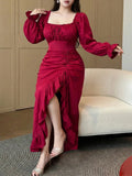 Women's Ruffle Split 1-5XL Fashion Designer Long Dresses (Plus Size)-Women's Fashion Designer Plus Size Dresses-International Women's Clothing