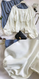 Women's Ruffle Trim Fashion Designer Puffed Sleeve Trim Long-Sleeve Tops