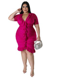 Women's Ruffle Trim Fashion Designer Short Dresses (Plus Size)